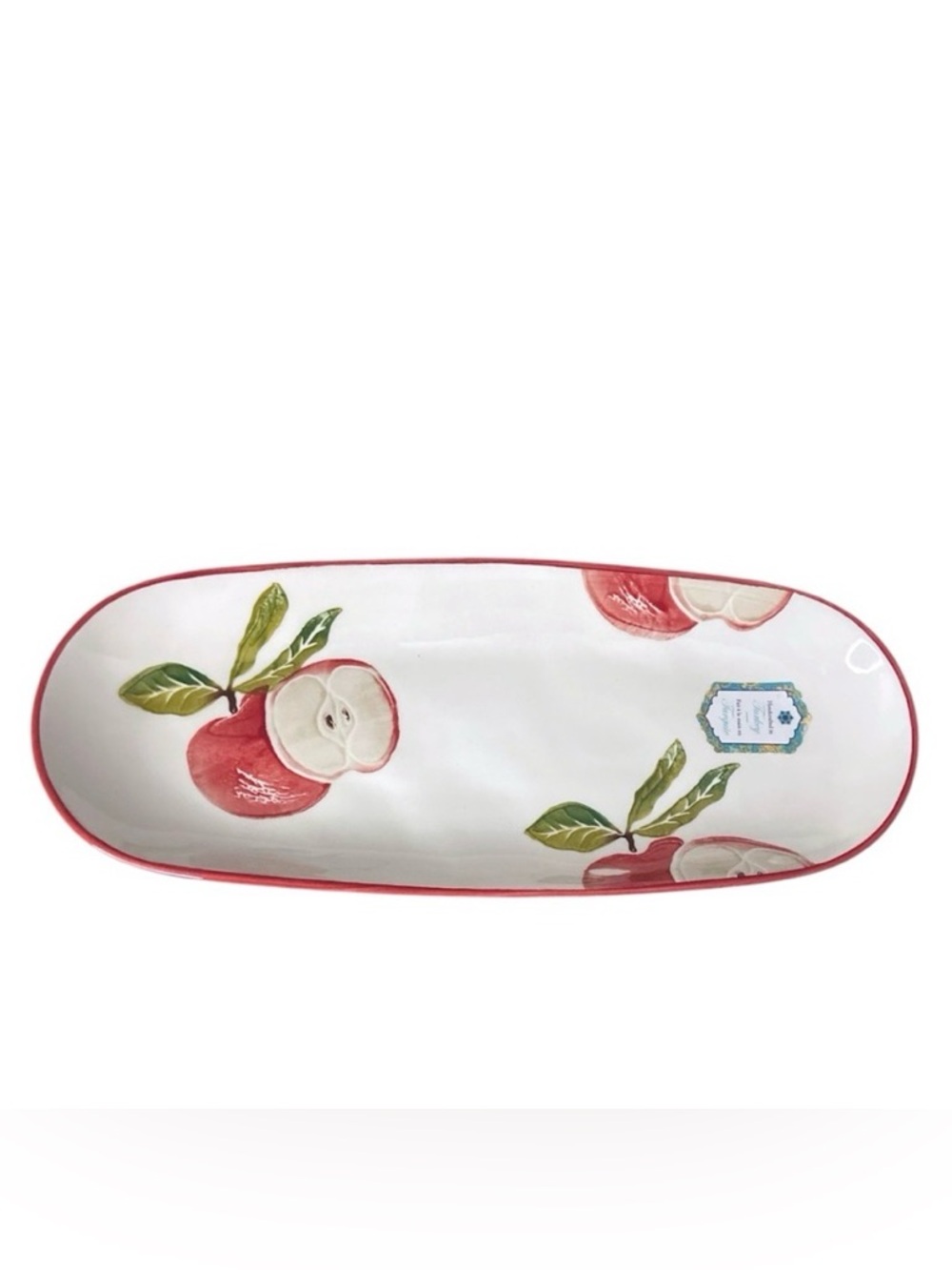 Hand Painted Red Apple Ceramic Long Tapas Plate Perfect Teacher Gift NWT